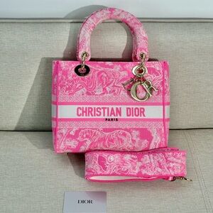 DIOR Pink Toile de Jouy Canvas Lady Dior Bag GHW